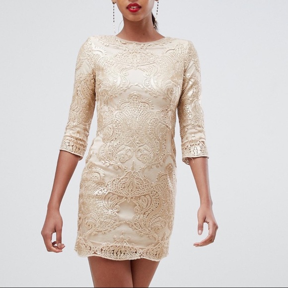 asos gold dress